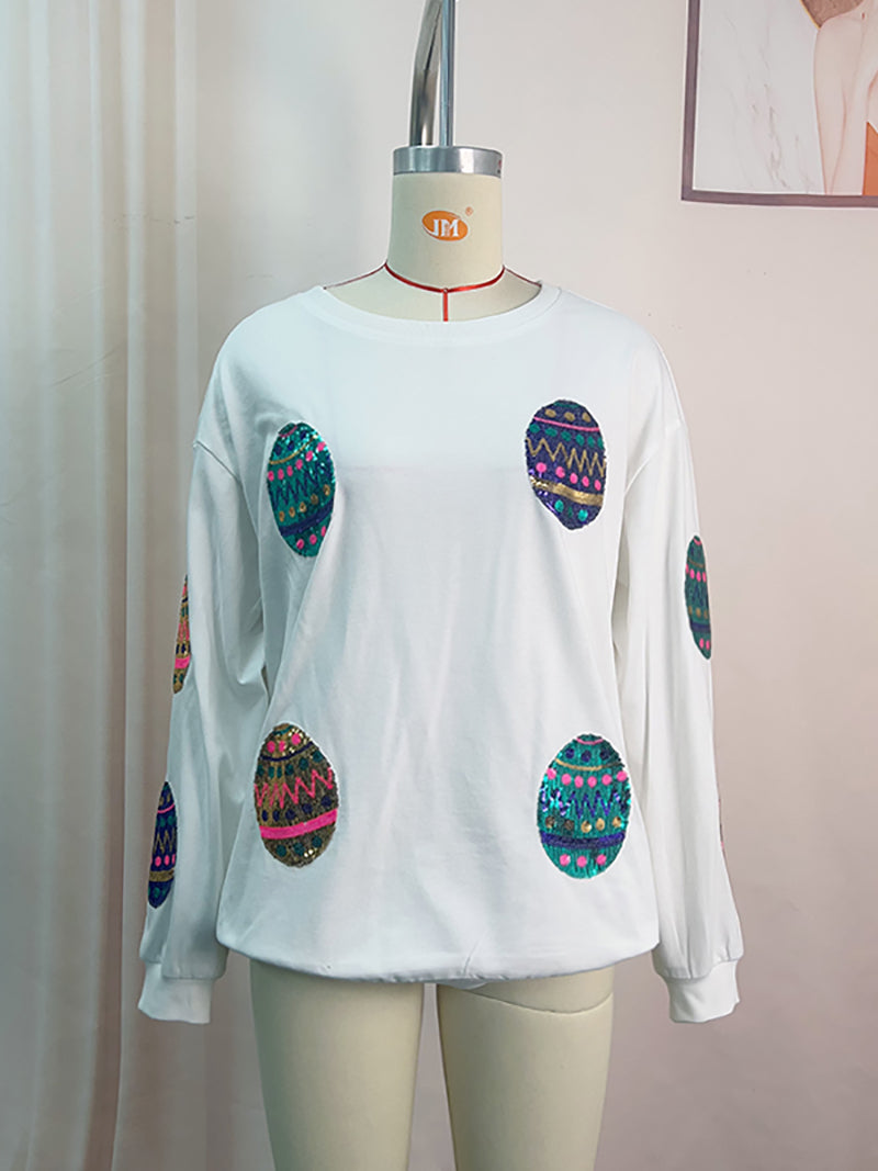 Casual Sequin Embroider Knit Hoodie