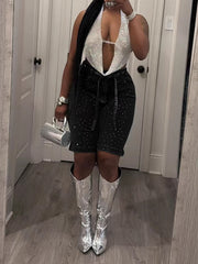 Fashion Rhinestone Embellishment Denim Shorts
