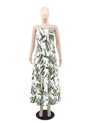 Casual Print Sleeveless A-Line Strap Dress