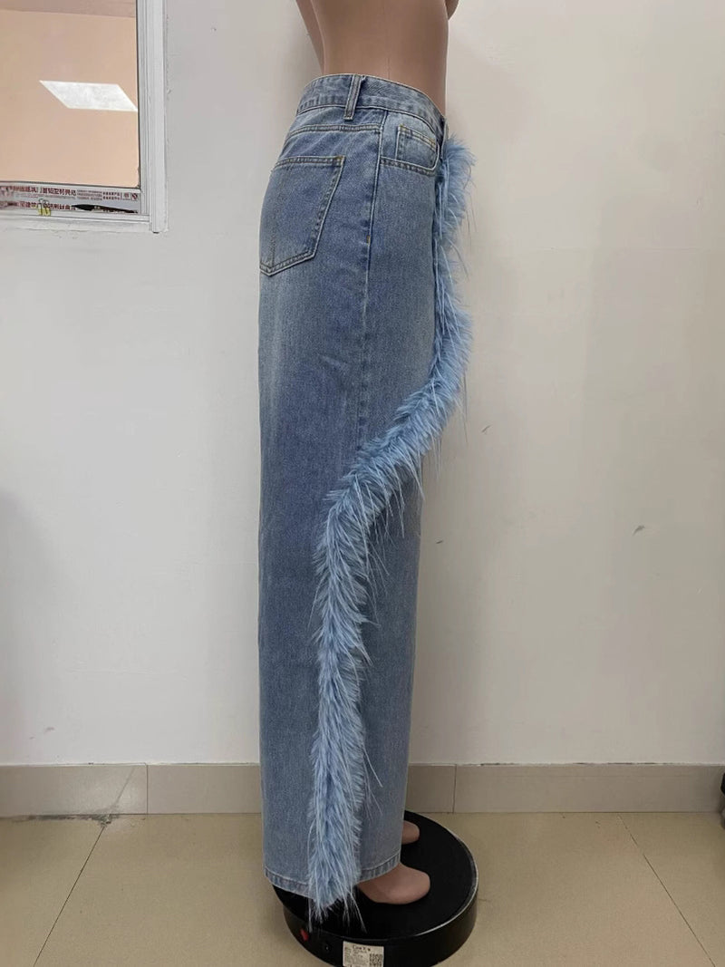 Fashion Creative Plush Straight Jeans