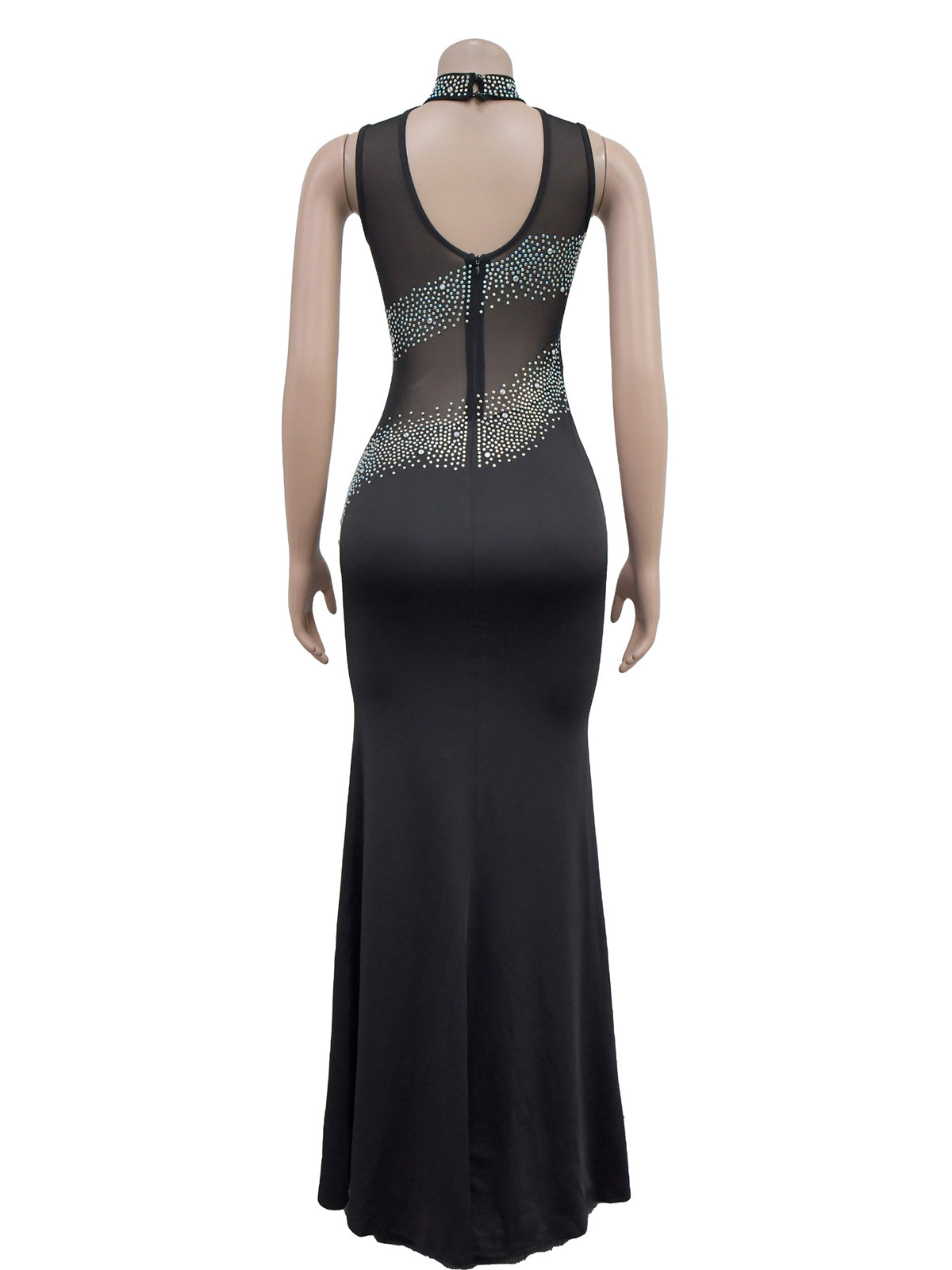 Sexy Sleeveless Rhinestone Sheer Mesh Night Club Dress