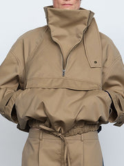 Fashion High Collar Loose Drawstring Jacket