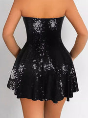 Sequin Patchwork Strapless Cocktail Dress