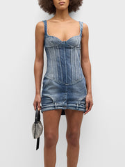 Off-White Upside-Down Denim Bustier Mini Dress