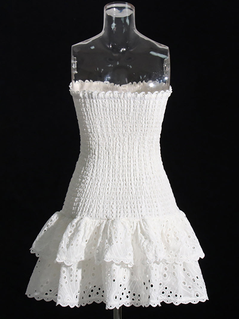 Layered Hem Sexy Strapless Dress