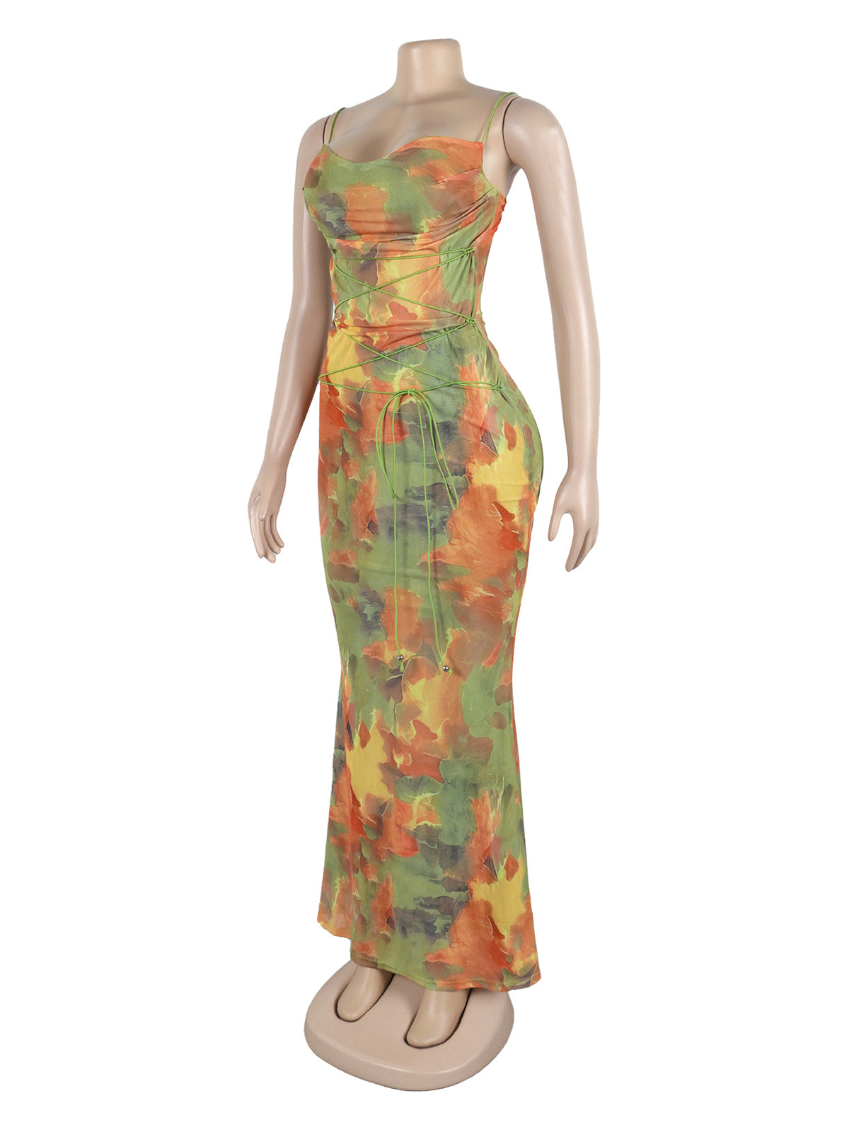Sexy Tie-dye Spaghetti Strap Bodycon Maxi Dress