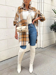 Casual Plaid Buttons Turndown Collar Shirt Jacket