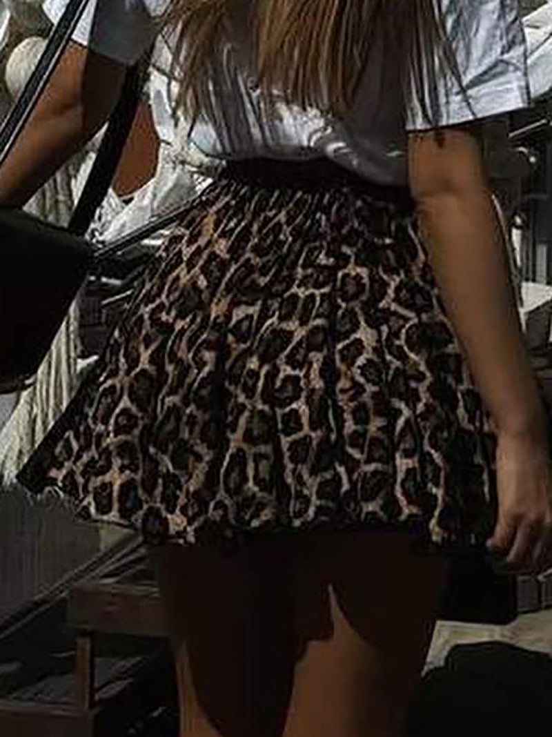 Street Leopard Print Mini Flare Skirt