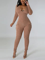 Sexy V Neck Elastic Tight Jumpsuit