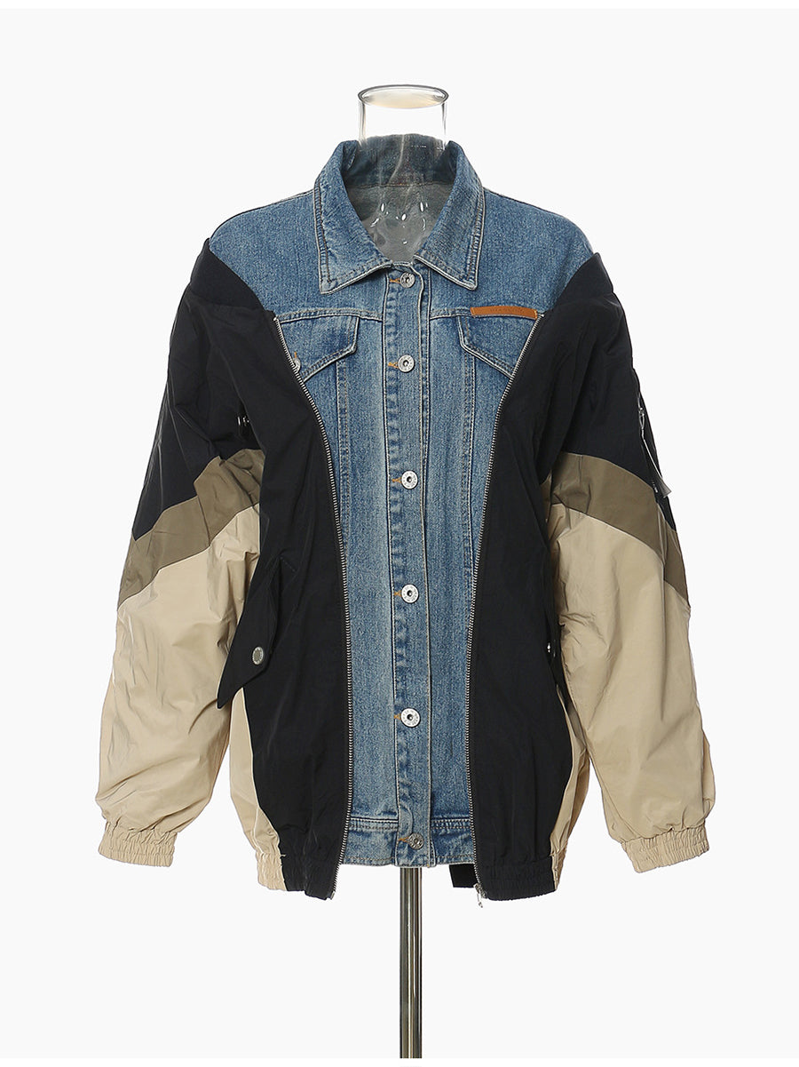 Fashion Patchwork Denim Color Block Jacket