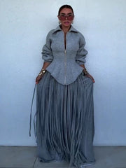 Zip Front Top and Fringe Wide Leg Pants Set-boutique