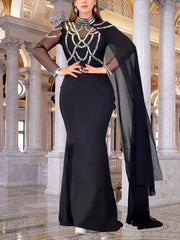 Elegant Rhinestone Embellished Shawl Evening Gowns