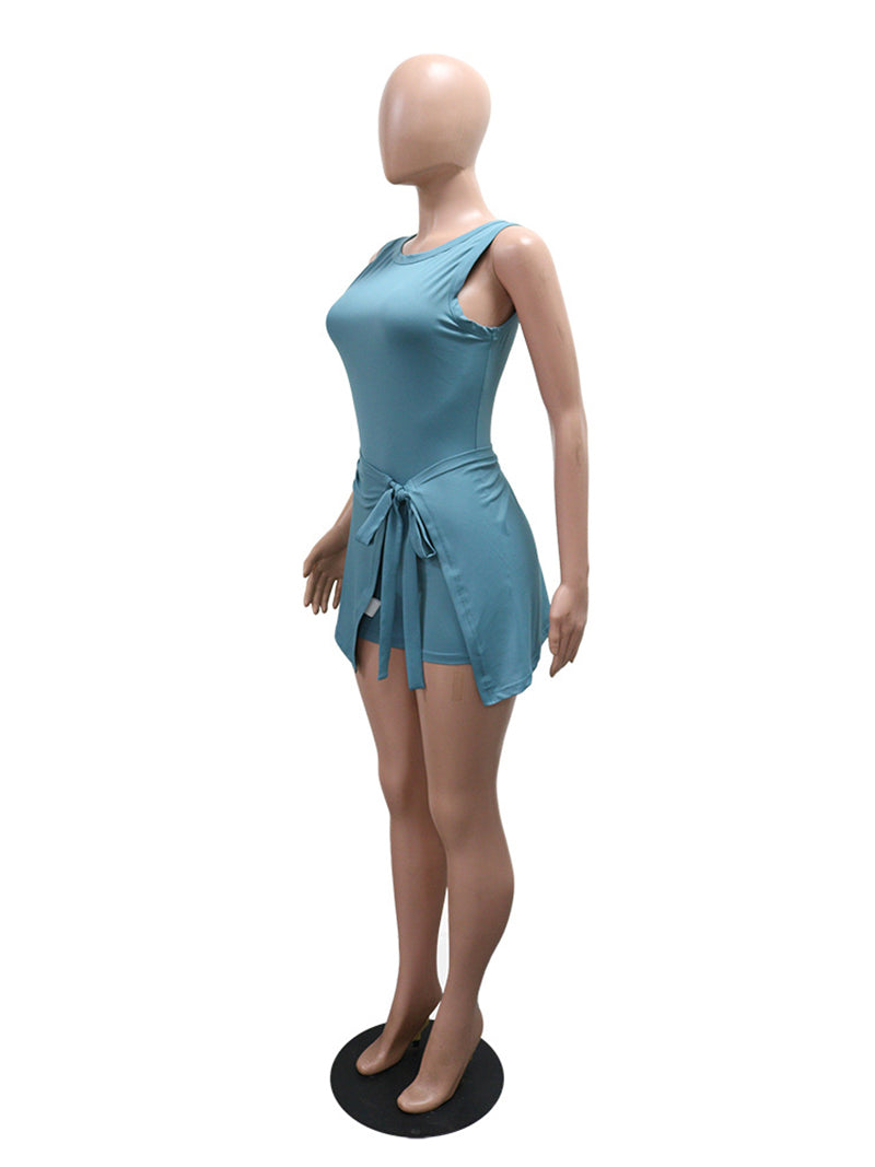 Casual O Neck Sleeveless Romper And Skirt Two Piece Set