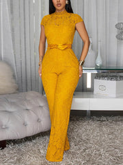 Round Neck Lace Wide Leg Jumpsuit