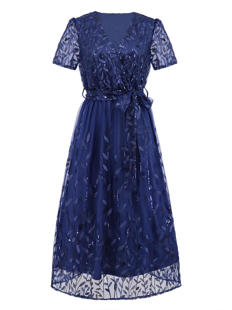 Fashion V-neck Sequin Lace-up Slim Party Dress
