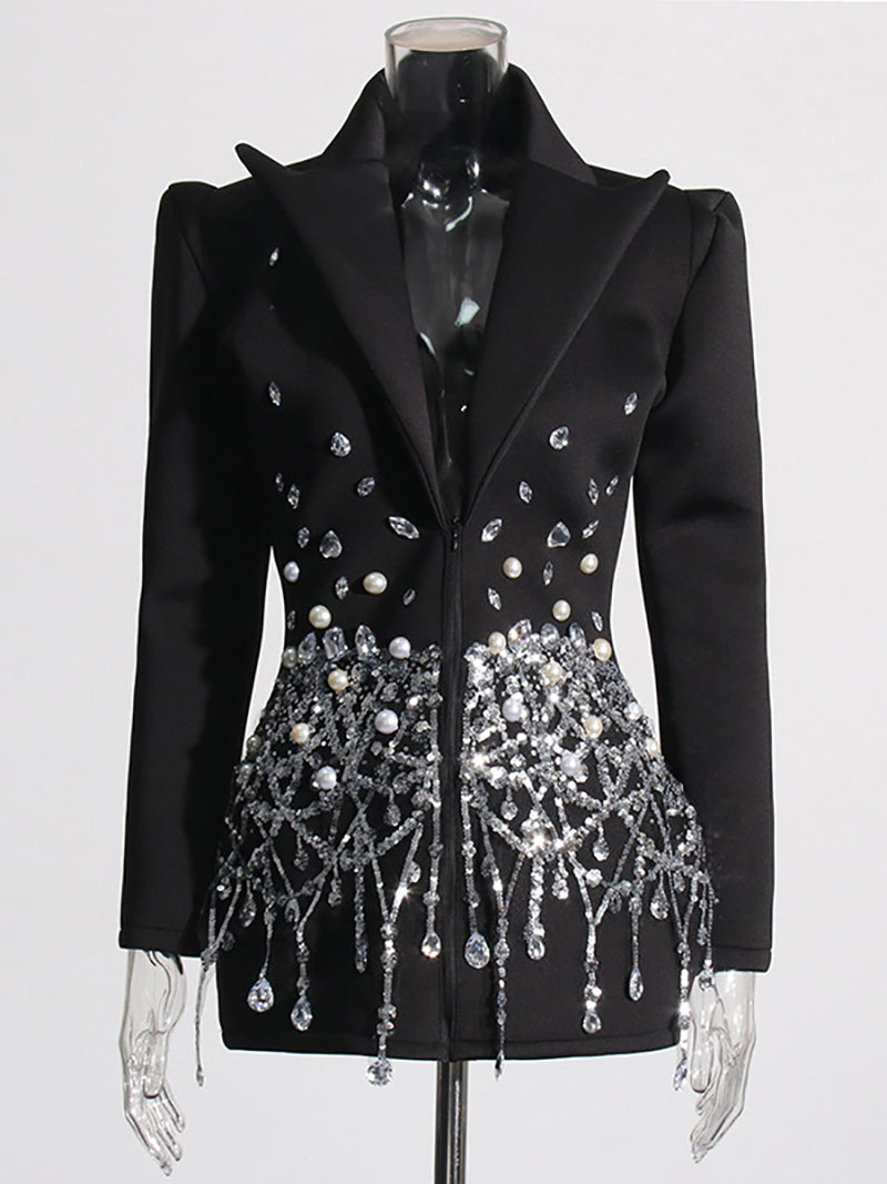 Fashion Rhinestone Zipper Suit Dress