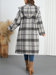 Wool Blend Plaid Lapel Double Breasted Coat