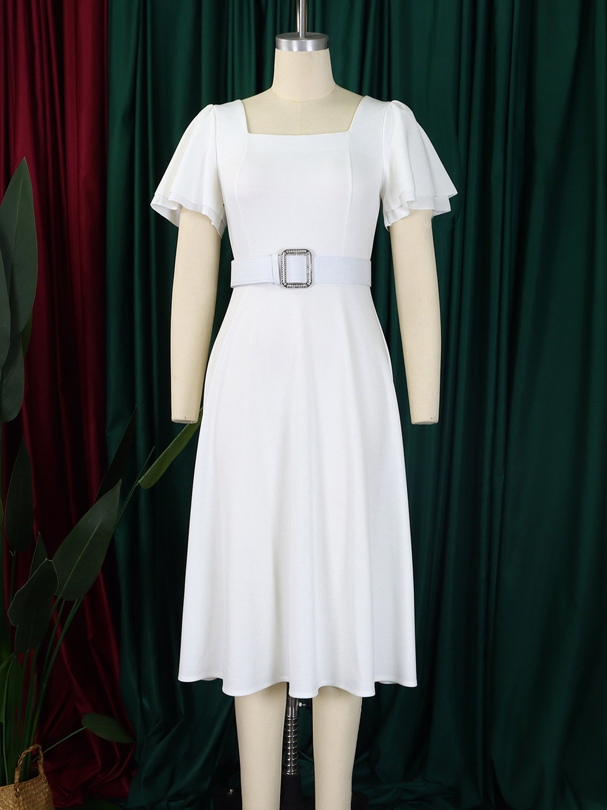 Bell Sleeve Square Neck High Waist Elegance Dress