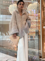Gradient Sequin Zip Front Knit Cardigan