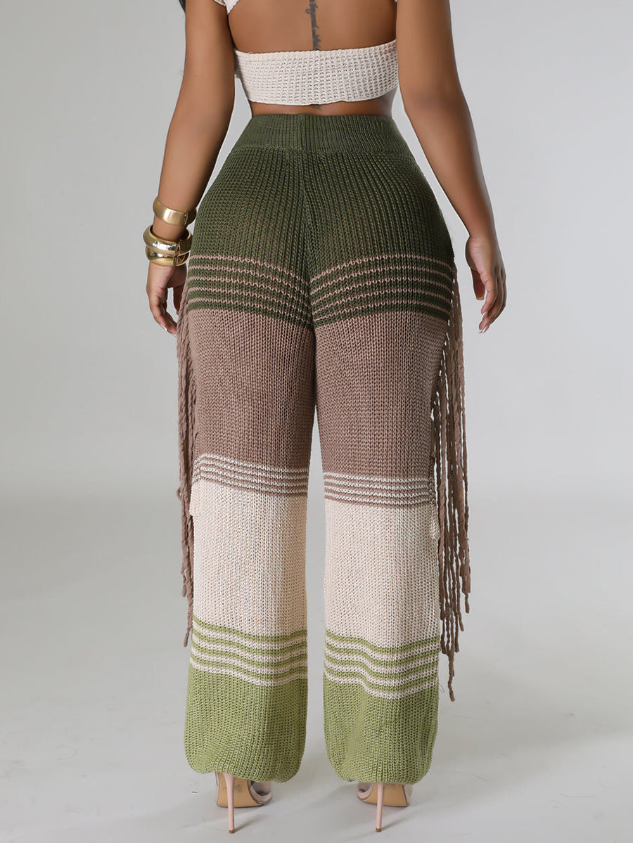 Casual Knit Tassels Loose Straight Pants