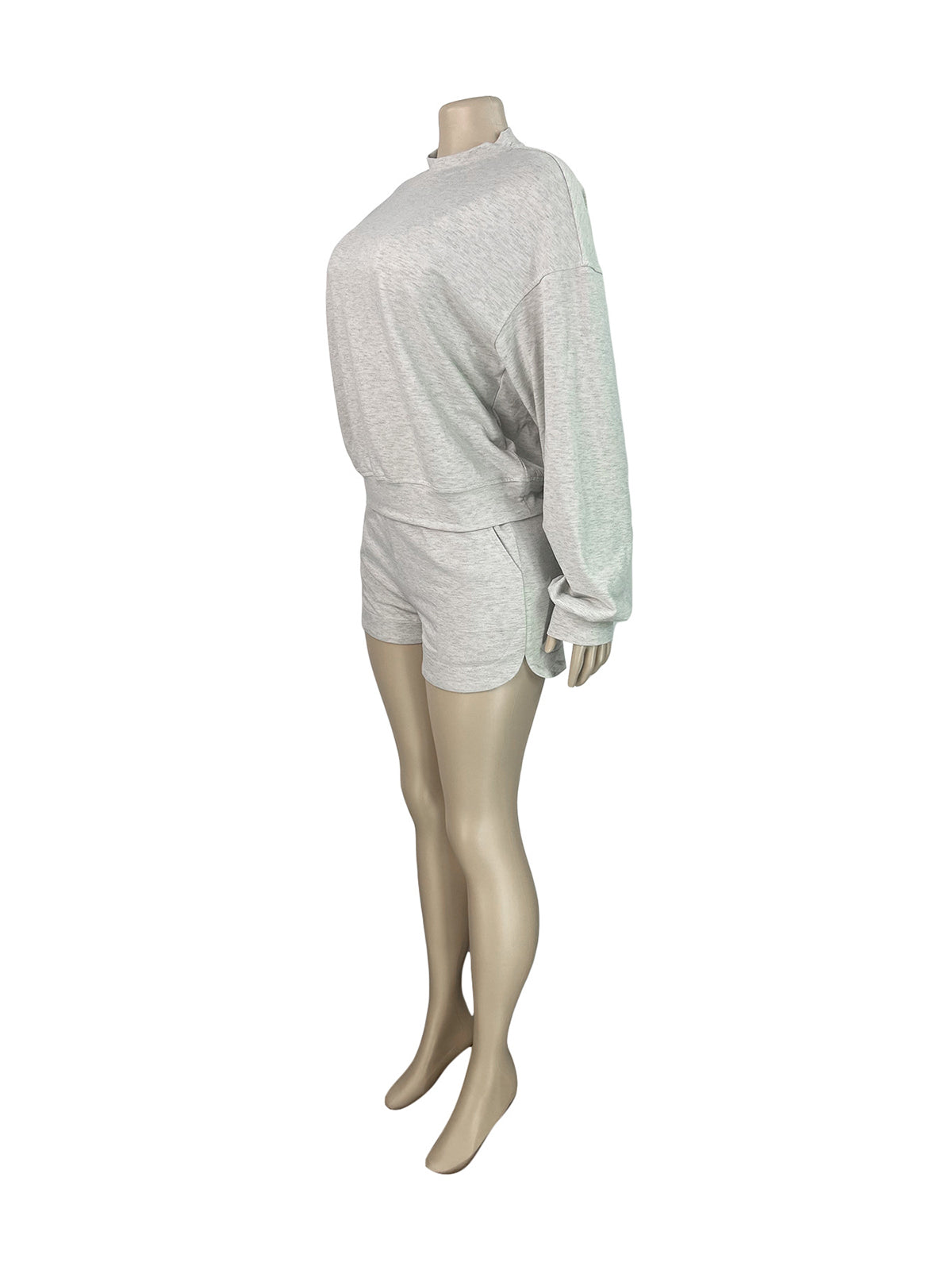 Casual Round Neck Long Sleeve Two Piece Shorts Set
