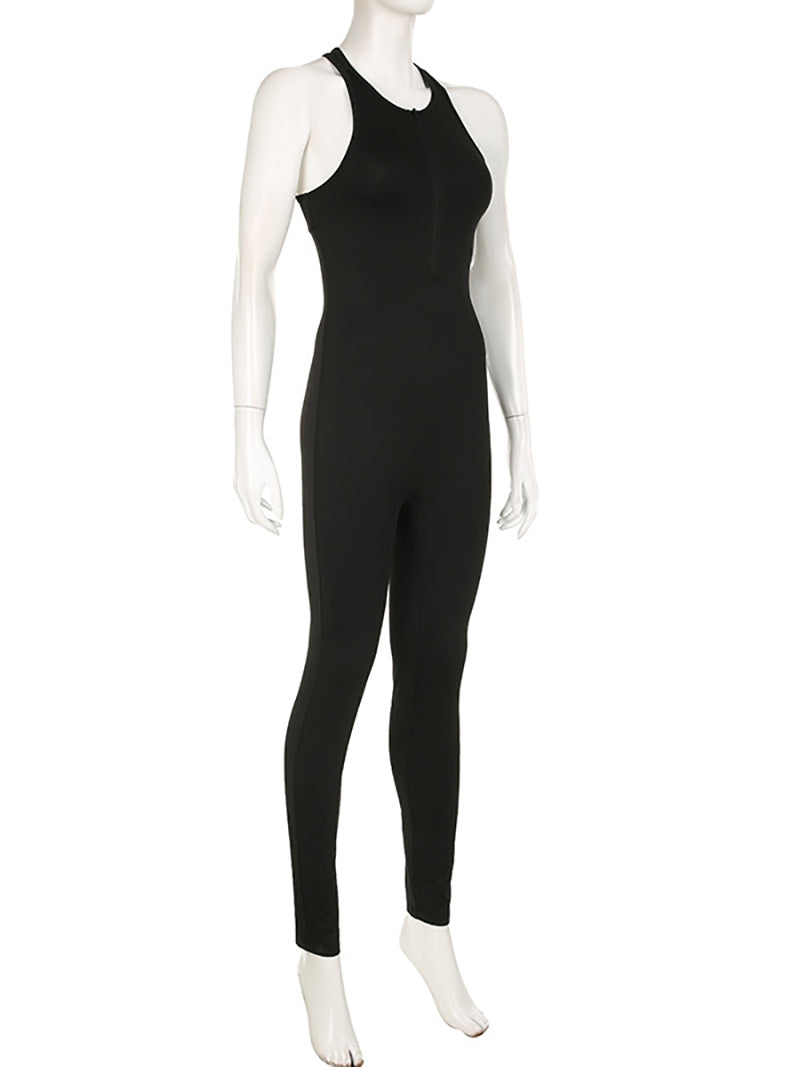 Casual Zipper Half Open Sports Yoga Jumpsuit