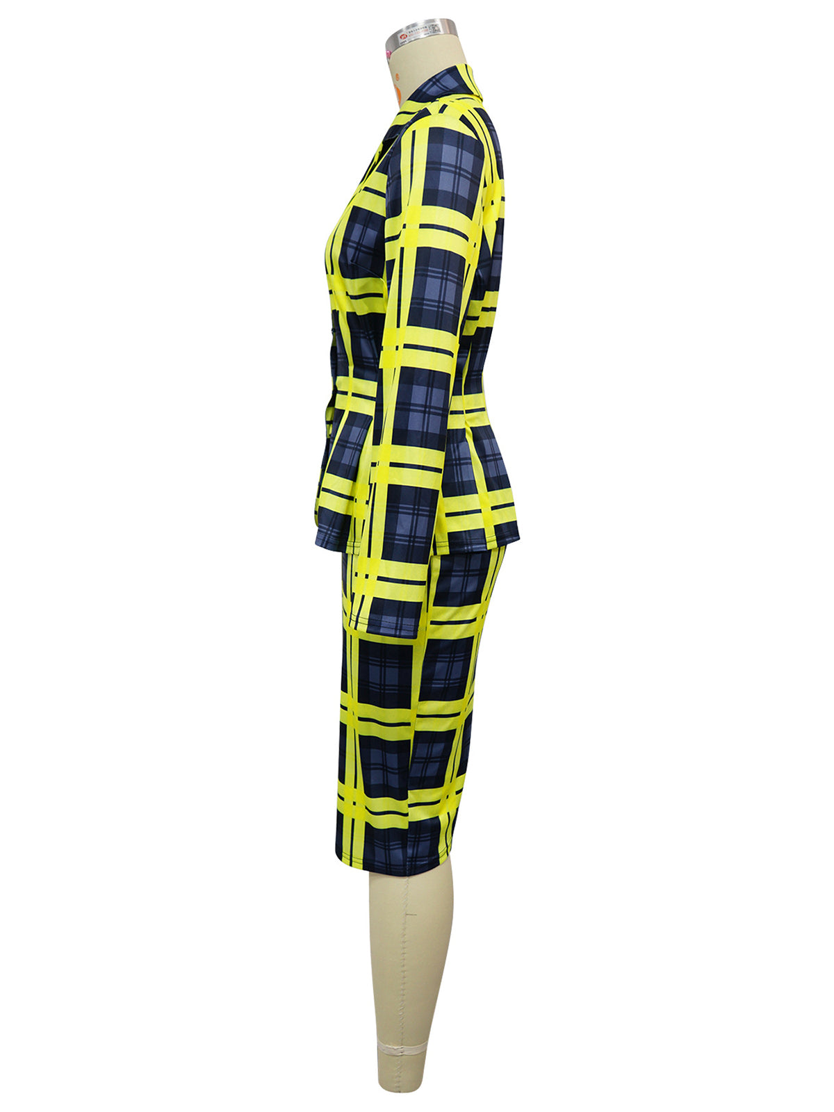 Elegant Plaid Blazer Short Skirt Two Piece Set