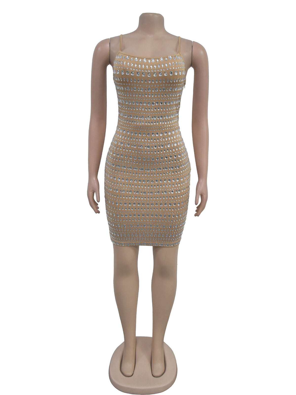 Spaghetti Strap Rhinestones Bodycon Cocktail Dress