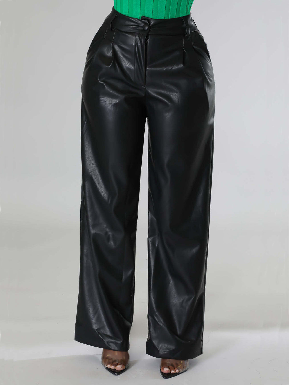 Fashion PU Leather Wide Leg Pants
