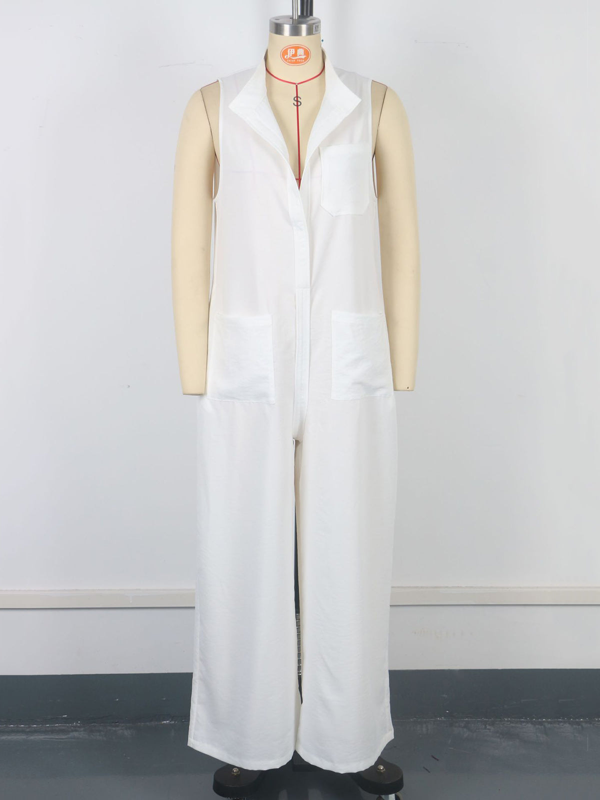 Sleeveless Shirt Collar Button Normal Jumpsuit