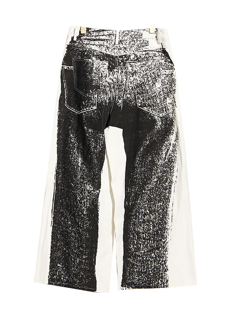 Casual Drawstring Jeans Print Wide Leg Pants