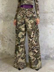 Fashion Wide-leg Camo Cargo Pants