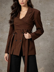 Deconstructed Metal Buckle Waist Blazer-boutique