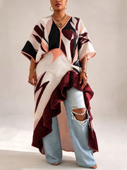 Color Block Pleated High Low Ruffle Cover Up