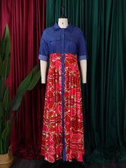 Casual Denim Patchwork Print Maxi Dress