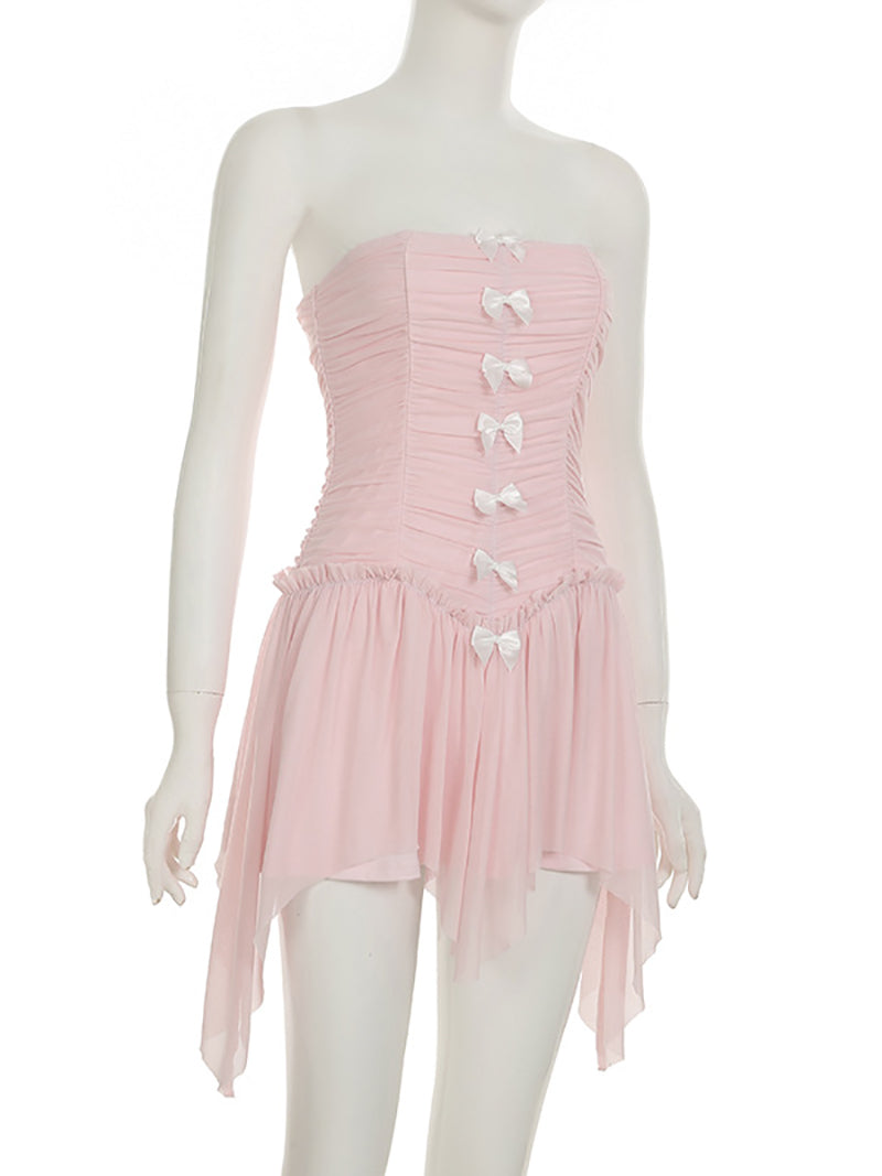 Sexy Mesh Patchwork Bandage Slim Strapless Dress