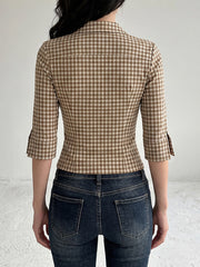 Casual Plaid Print Cinched Waist Button-Up Shirt Top