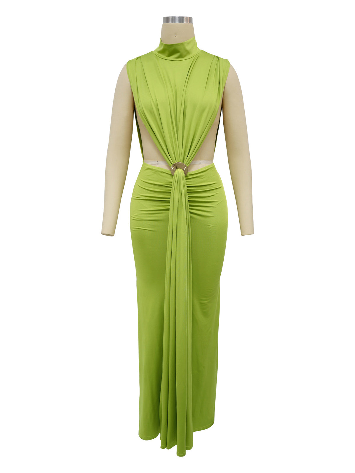 Elegance Sleeveless Ruched Side Slit Maxi Dress