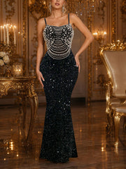 Embellished Bodice Sequin Cami Maxi Dress