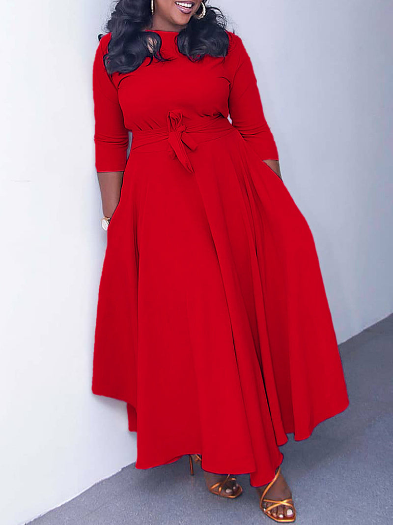 Elegant Round Neck Bandage Casual A Line Dress