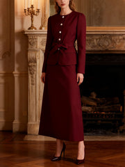 Round Neck Single Breasted Slim Top and Long Skirt Set