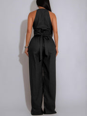 Casual V Neck Cinched Waist Sports Jumpsuit