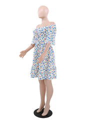 Fashion Print Off Shoulder V-neck Ruched Dress
