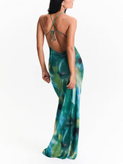 Holiday Style Sexy Tie-Dye Print Spaghetti Straps Slip Dress