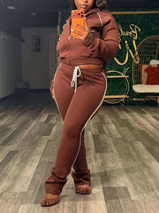 Contrast Piping Zip Hoodie and Pants Set