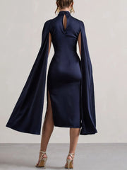 Cape Sleeves High-Neck Slim Midi Dress