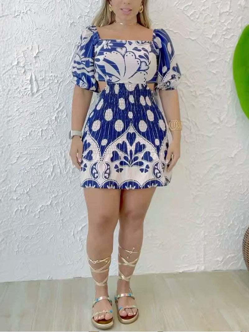 Print Off Shoulder Backless Colorful Club Dress