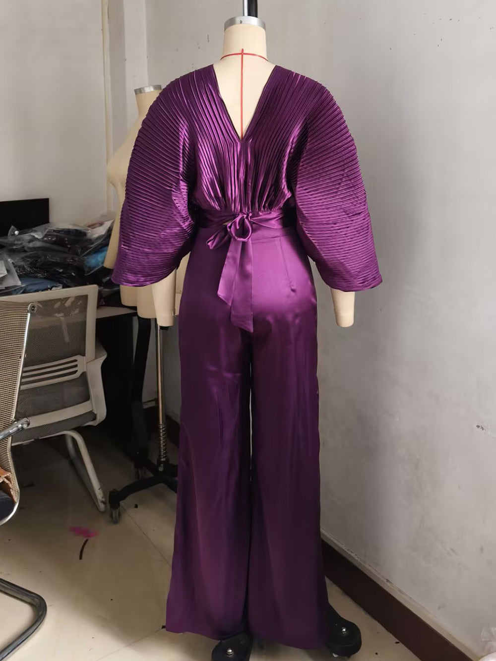 Casual V-neck Batwing Sleeve Shirt High Waist Pants Set