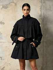 Ruched High Neck Trench Jacket-boutique