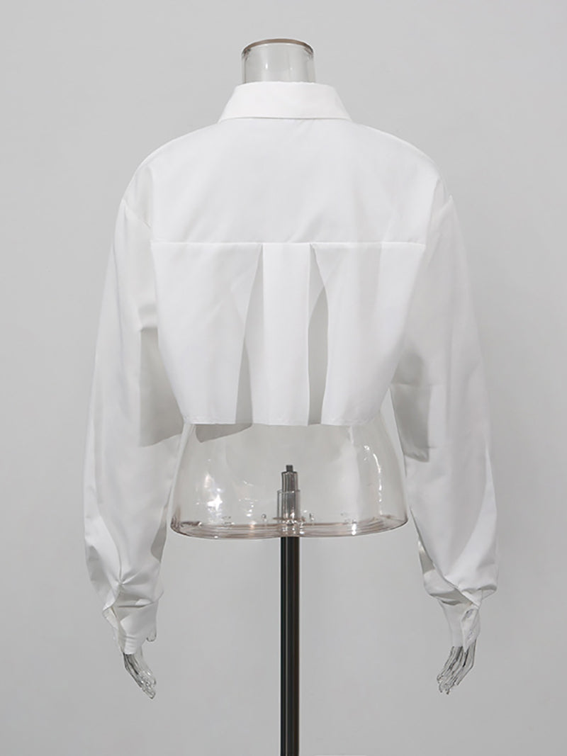 Casual Embroider Asymmetric Cropped Shirt